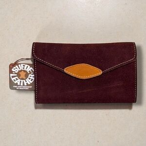 Vintage Suede Leather Wallet 70s Brown New With Tag Brazil Billfold